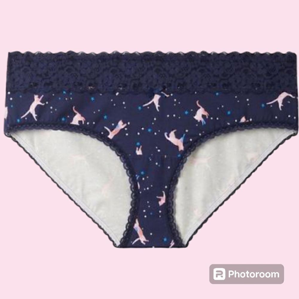 5X 28W Torrid Blue Hipster Panty Galaxy Cat Space Lace Lingerie Stars Cotton Str